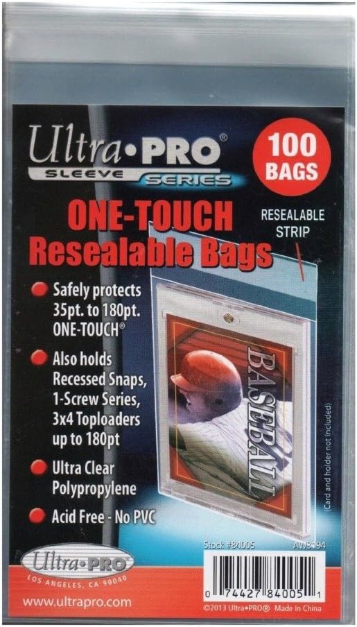 71jXClAeqL._AC_SX679_ Pack of 100 Ultra Pro One Touch Resealable Poly Bags Sleeves for Card Holder - Image 1